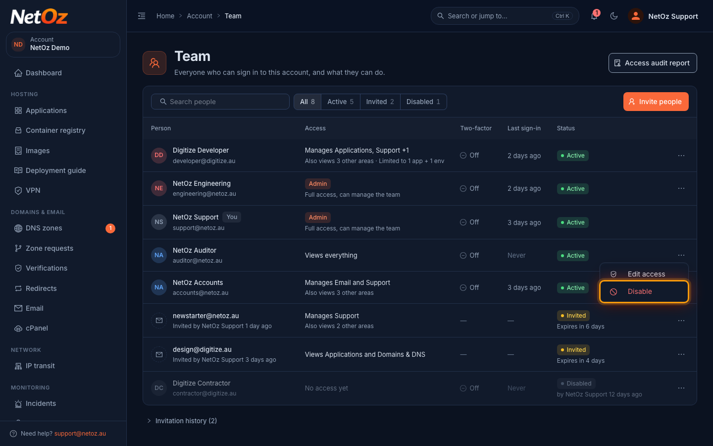 Open the person’s actions in the NetOz Portal
