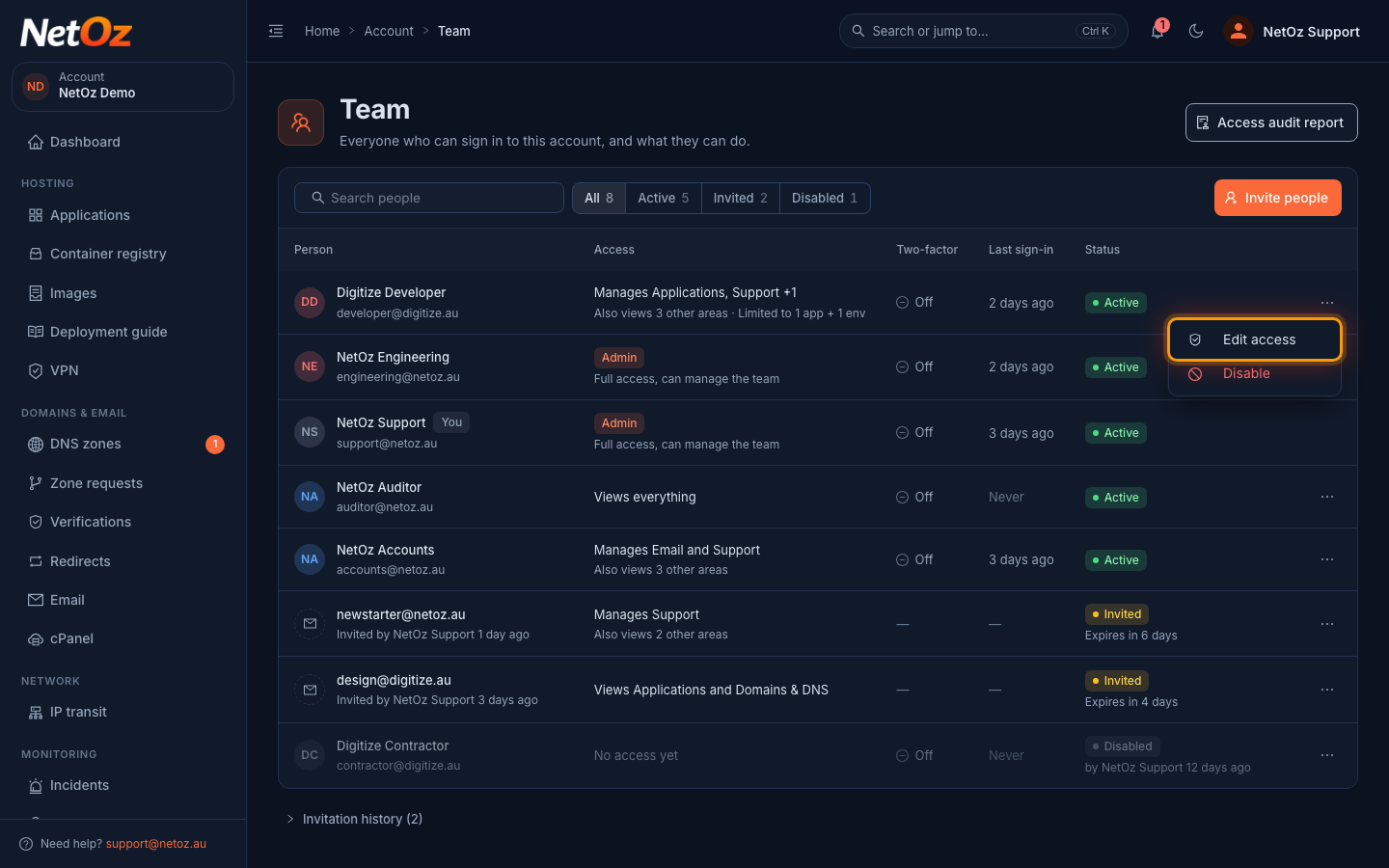 Open the person’s actions in the NetOz Portal