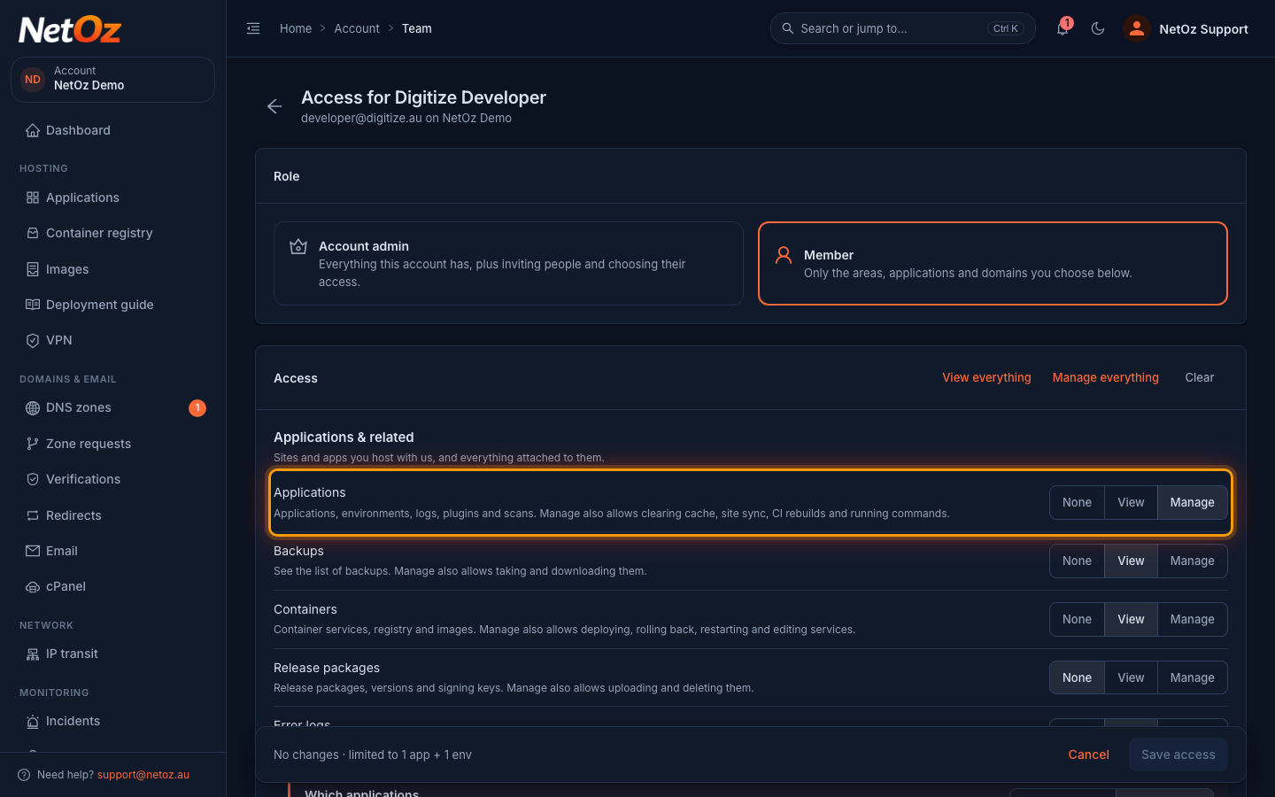 Review their role and areas in the NetOz Portal