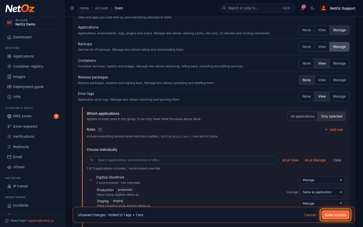 Save your changes in the NetOz Portal