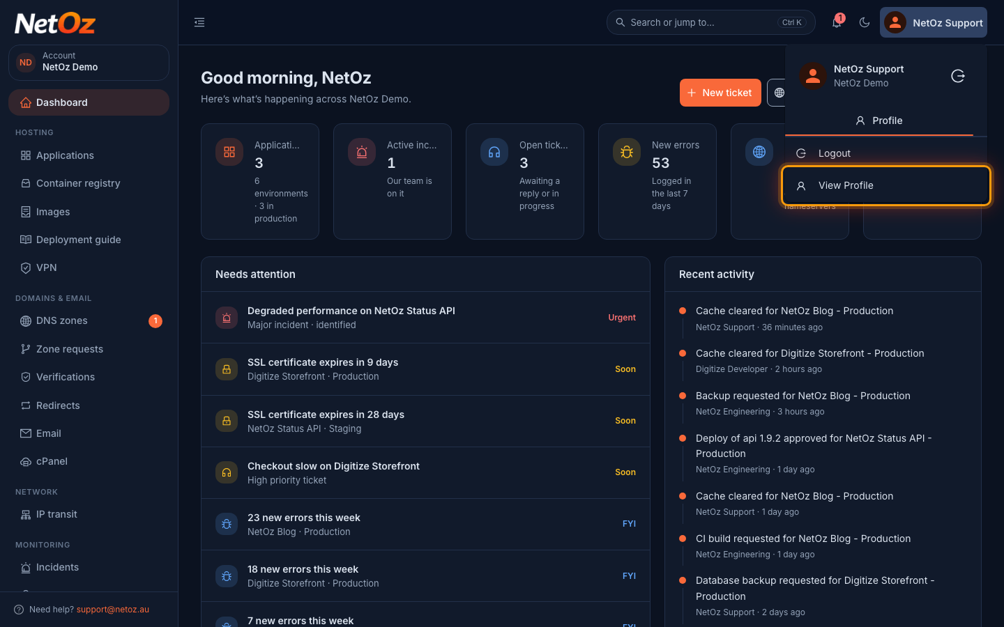 Open your profile in the NetOz Portal