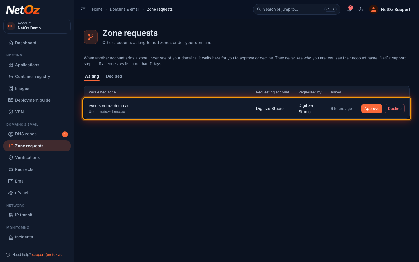 Check who is asking in the NetOz Portal