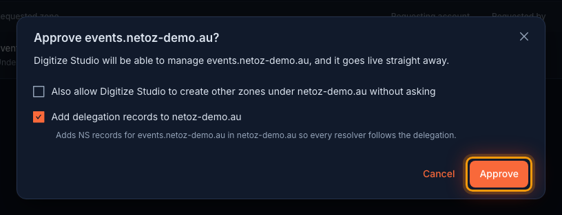 Approve the request in the NetOz Portal