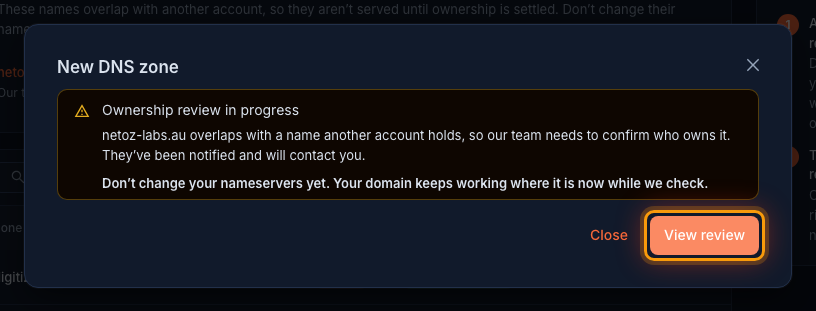 When a new zone needs a review in the NetOz Portal