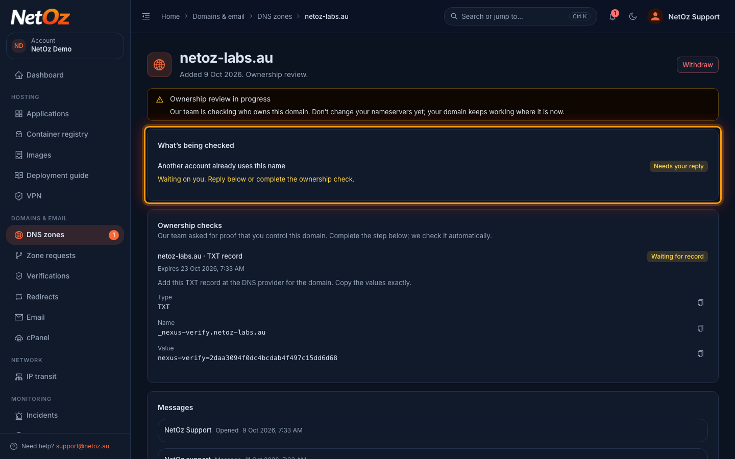 See what is being checked in the NetOz Portal