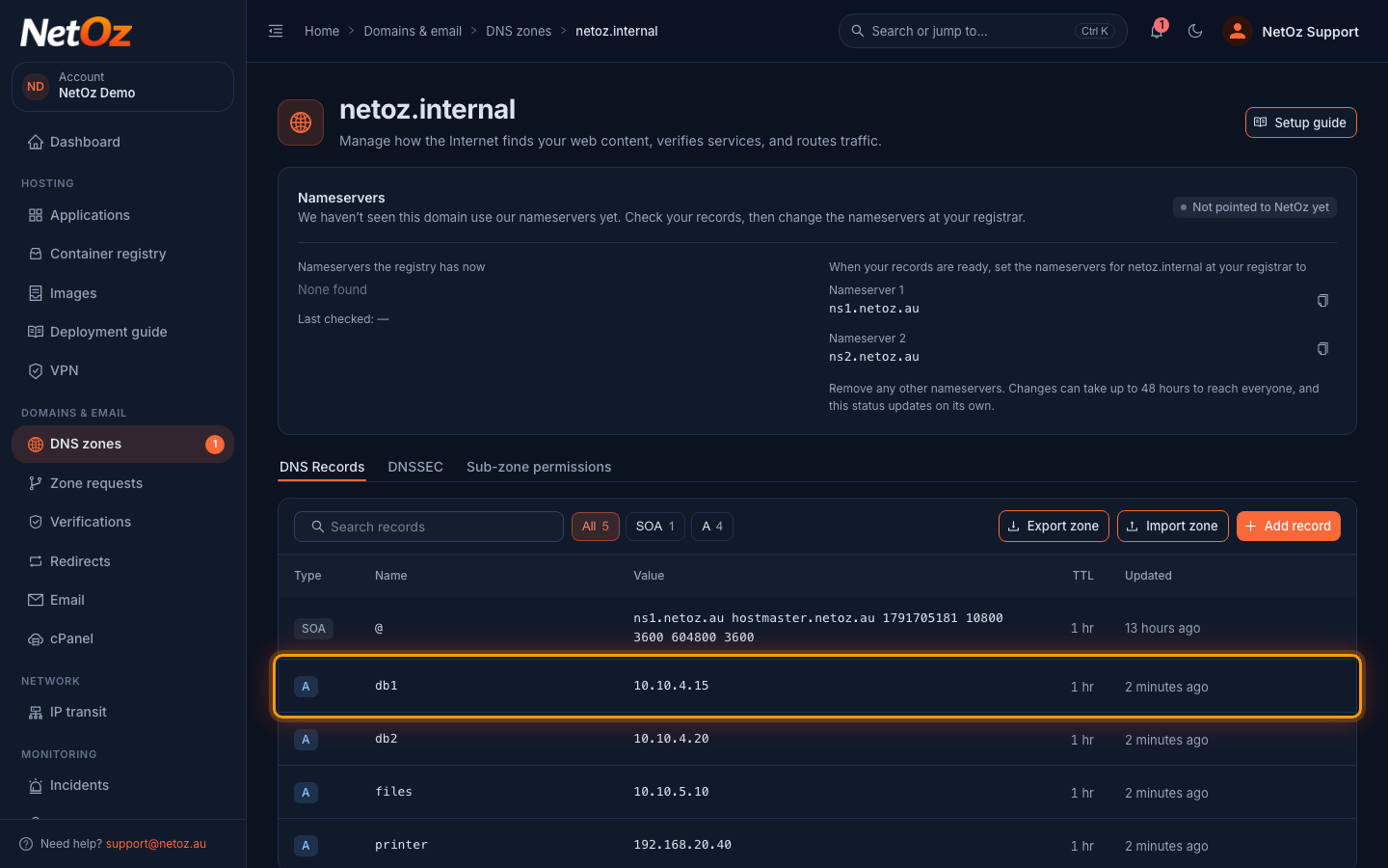 Manage internal records in the NetOz Portal