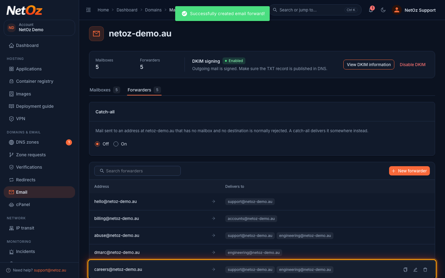 Check or change the destinations in the NetOz Portal