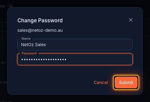 Enter the new password in the NetOz Portal