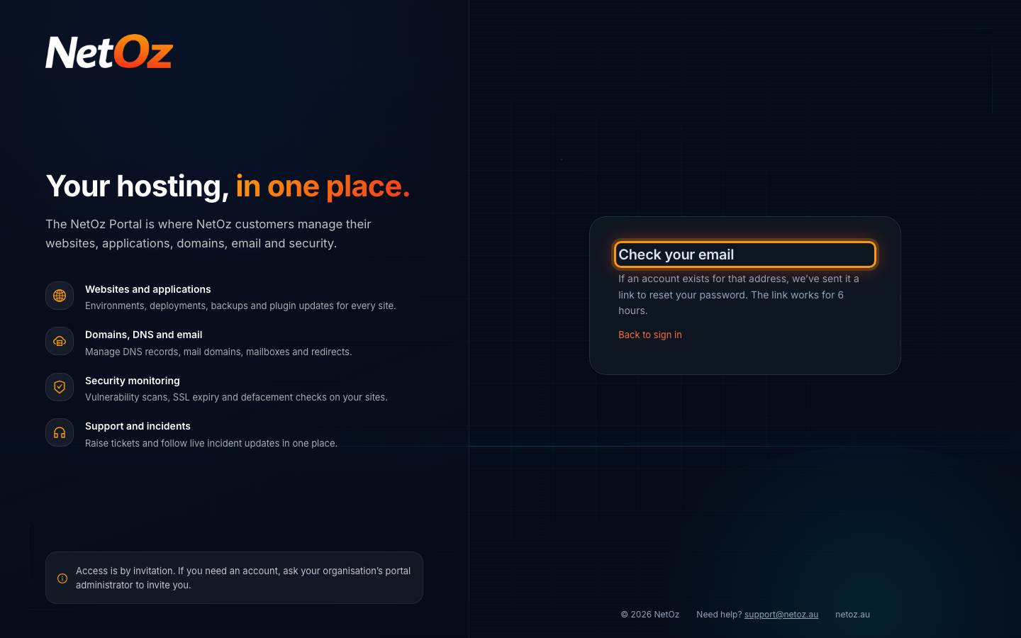Check your email in the NetOz Portal