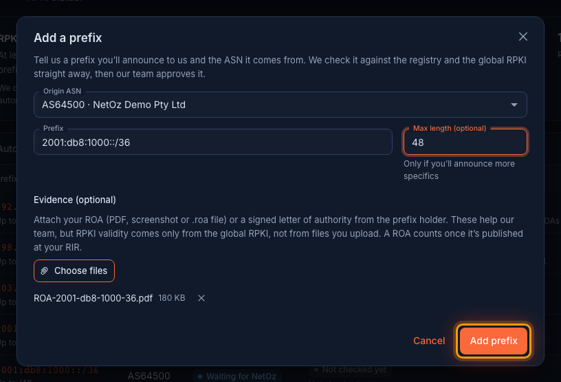 Attach evidence if you have it in the NetOz Portal