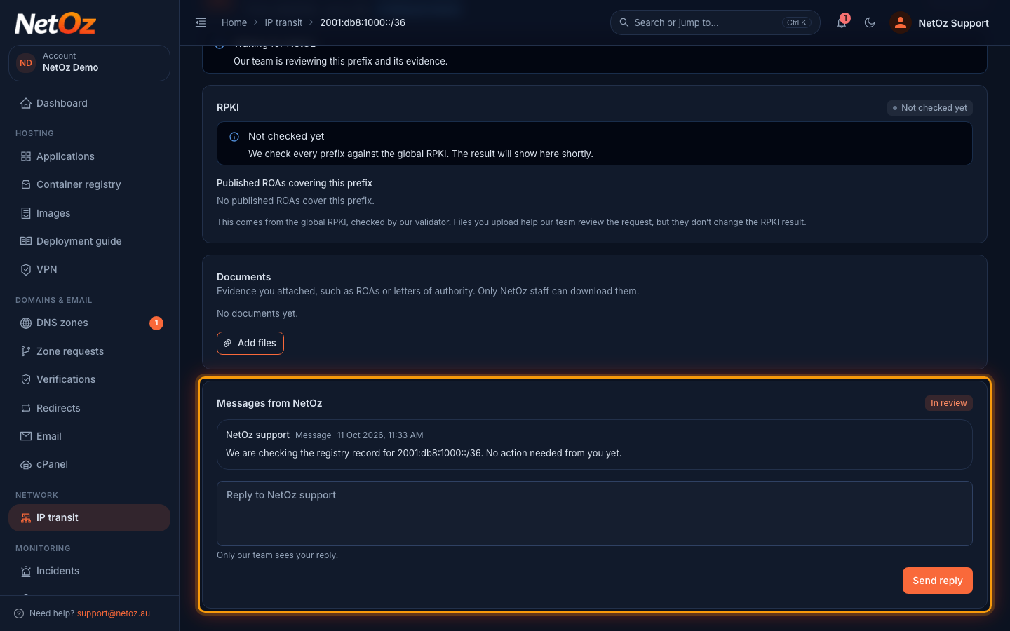 Watch for messages from NetOz in the NetOz Portal