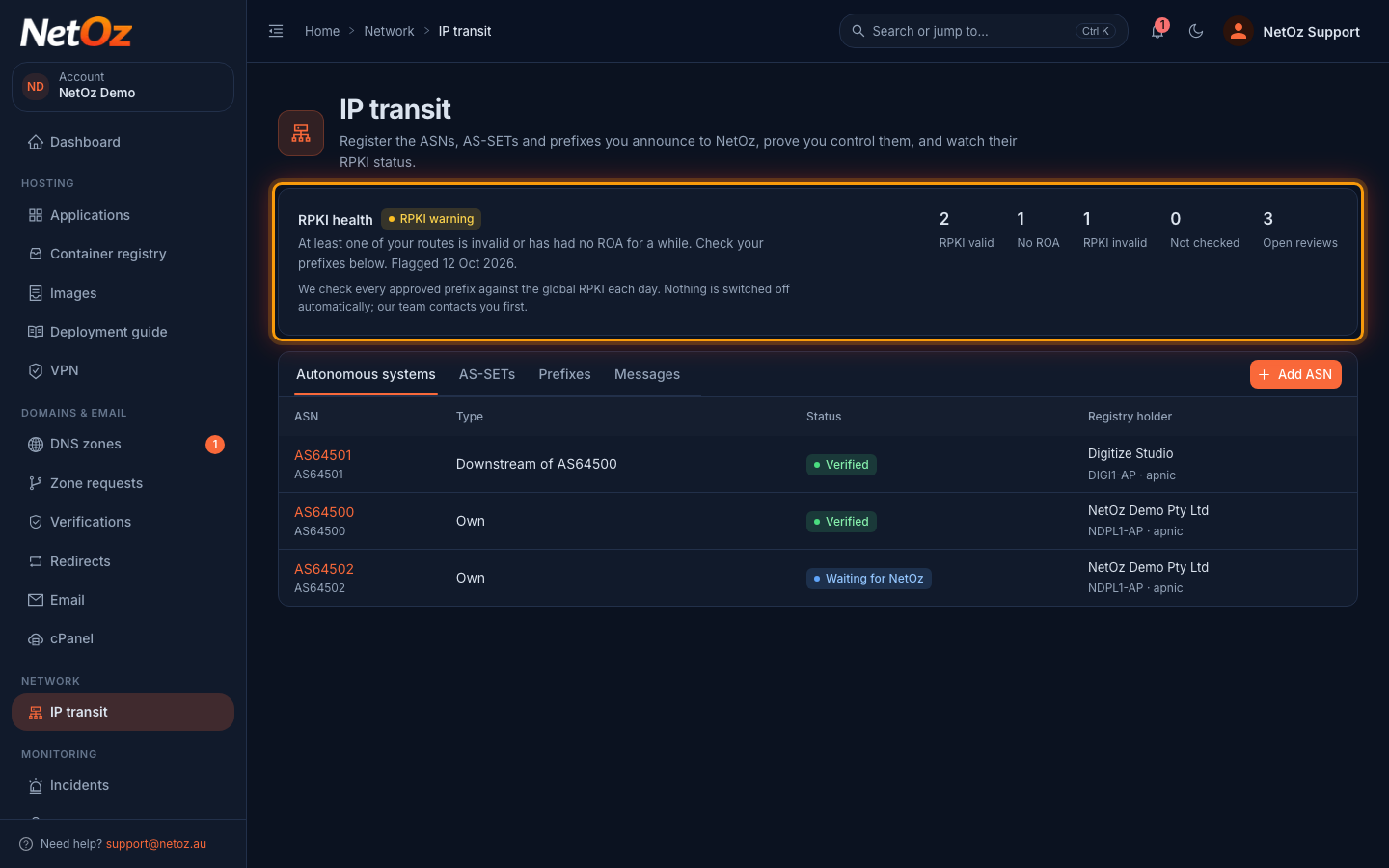 Check your RPKI health in the NetOz Portal