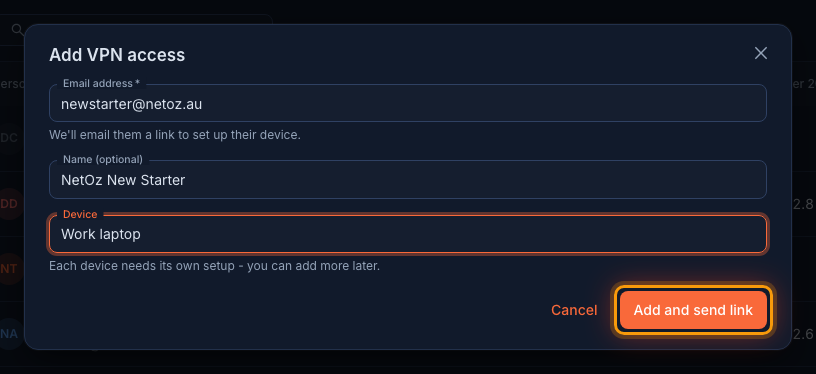Enter their details in the NetOz Portal