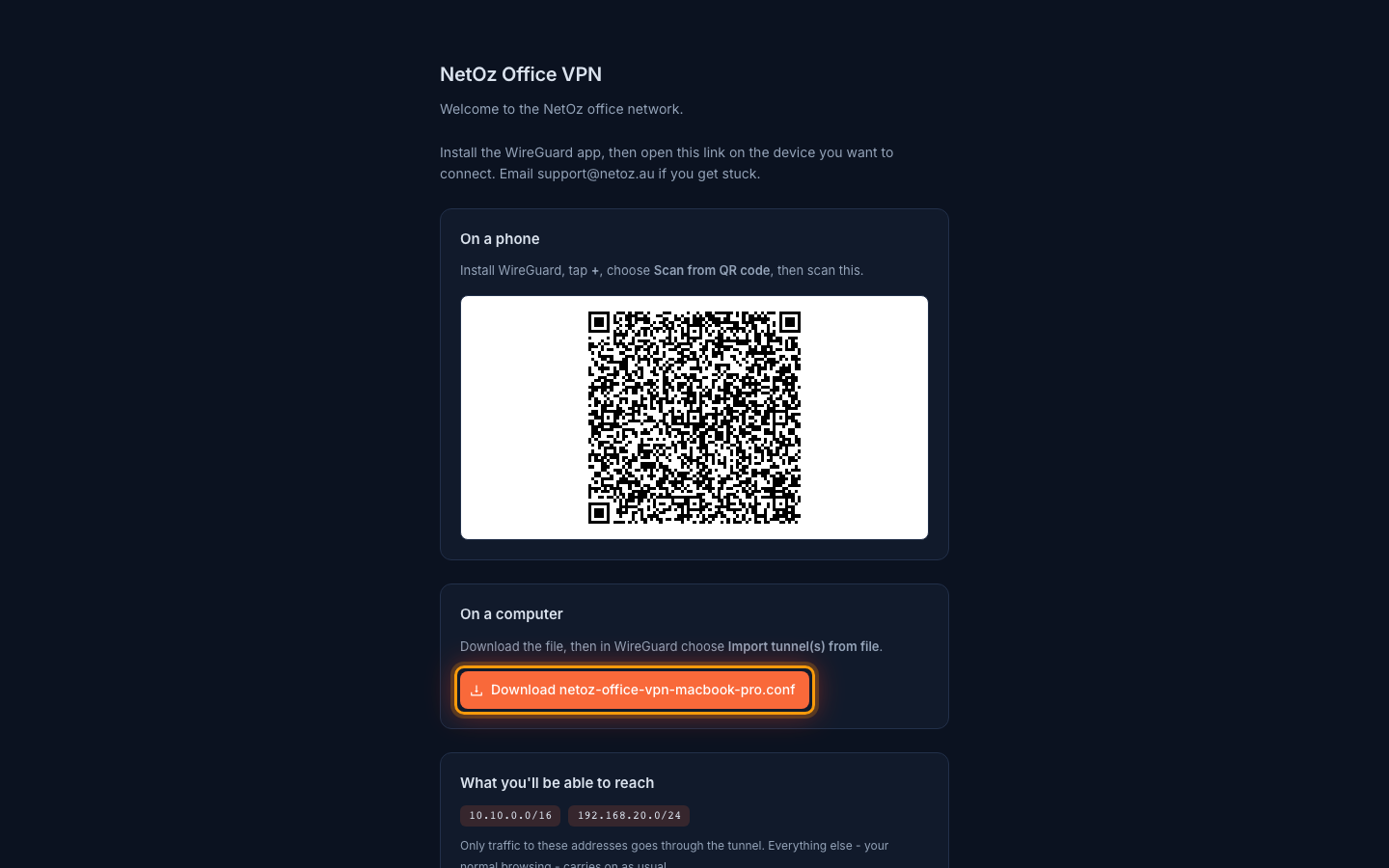 On a computer, download the configuration in the NetOz Portal