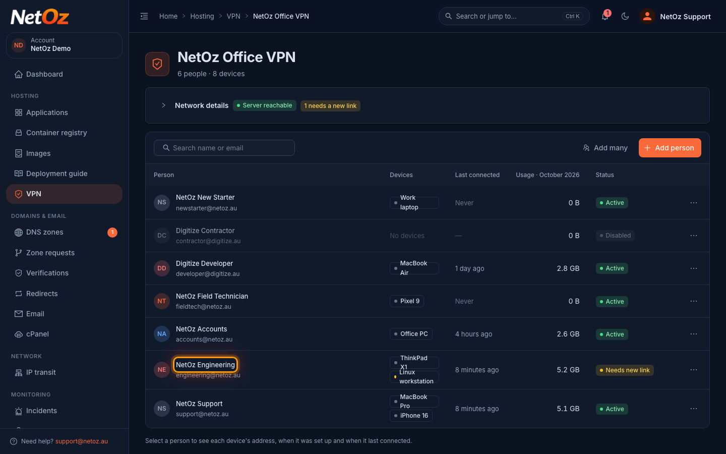 Select the person in the NetOz Portal
