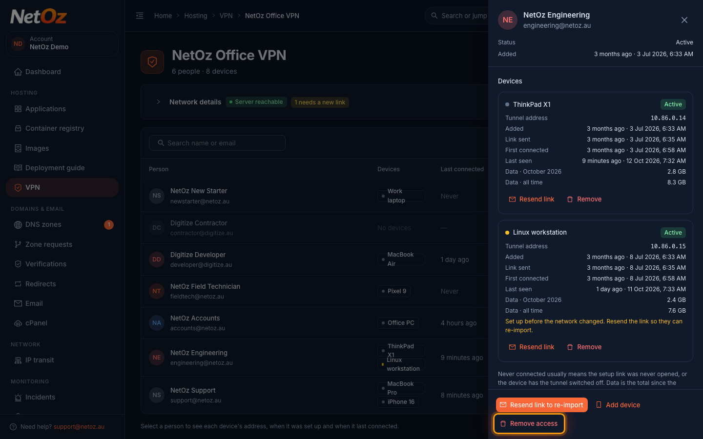 Remove a single device in the NetOz Portal