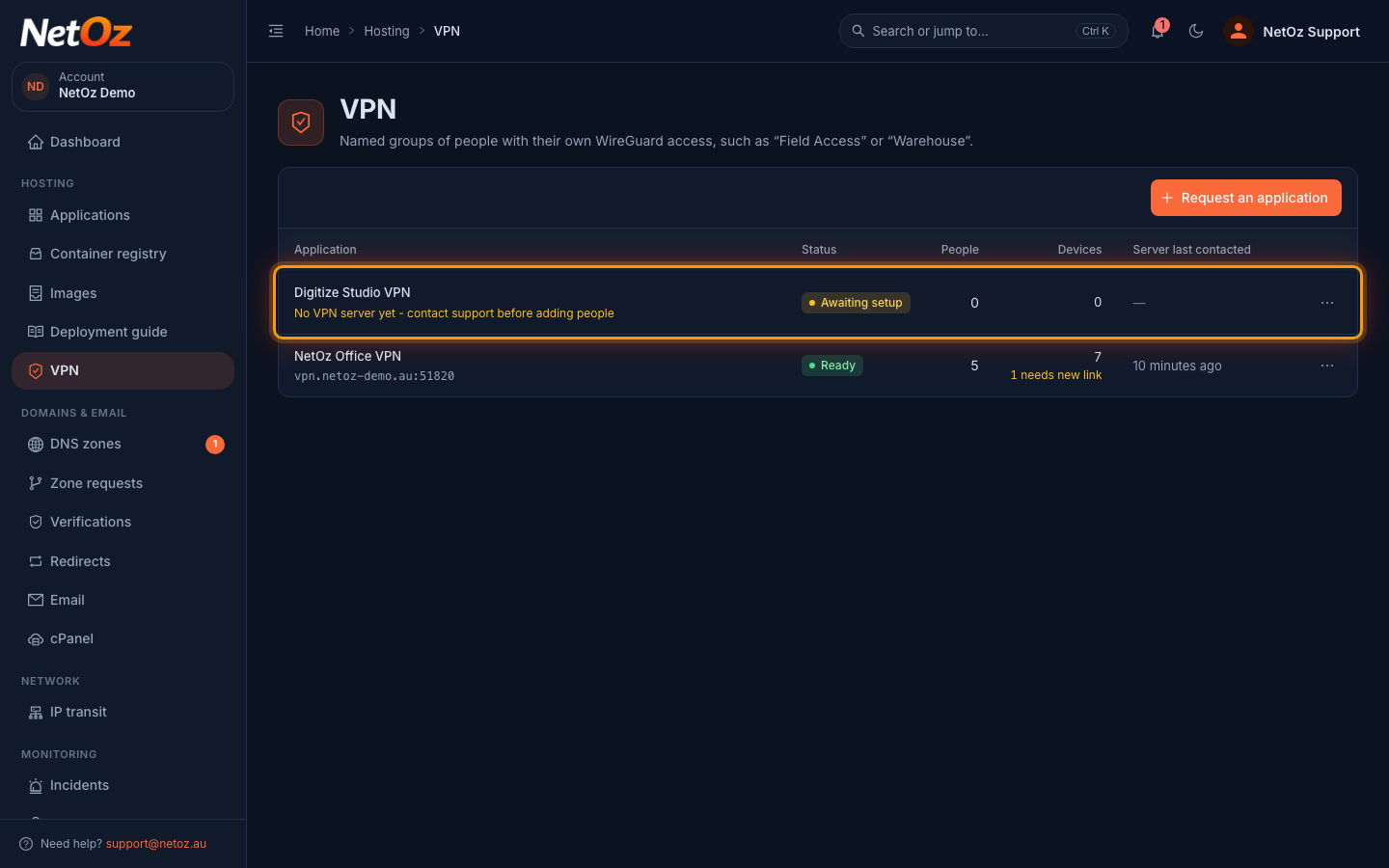 Wait for it to be marked Ready in the NetOz Portal
